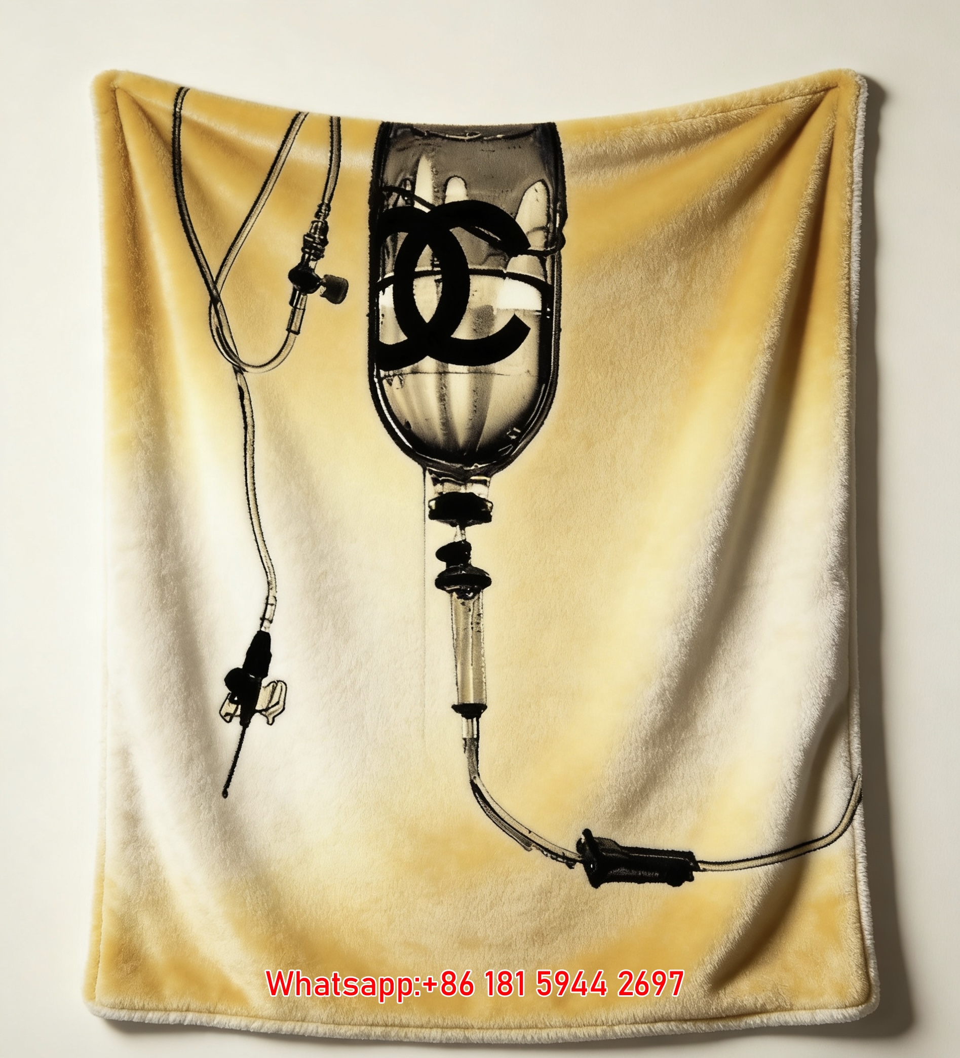Luxury Chanel IV Drip CC Logo Flannel Throw Blanket  Edgy Monochrome Print IMG_7185